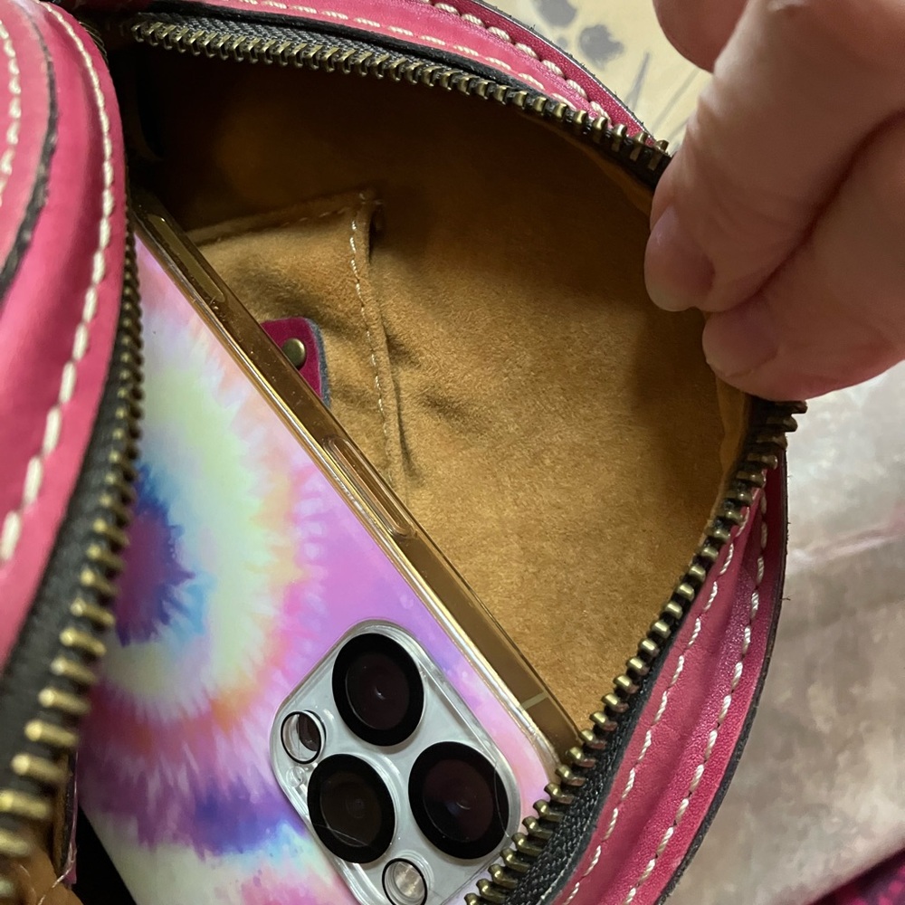 Patricia Nash Scafati Canteen round pink leather crossbody - Picture 6 of 13